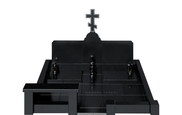 Мемориальный комплекс с крестом, плиткой, скамейкой